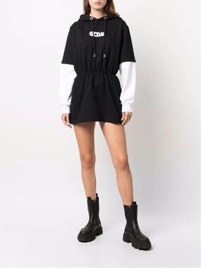 GCDS Black and White Hoodie Mini Dress XS